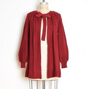 vintage 70s cardigan burgundy babydoll poet sleeve hippie boho sweater top M